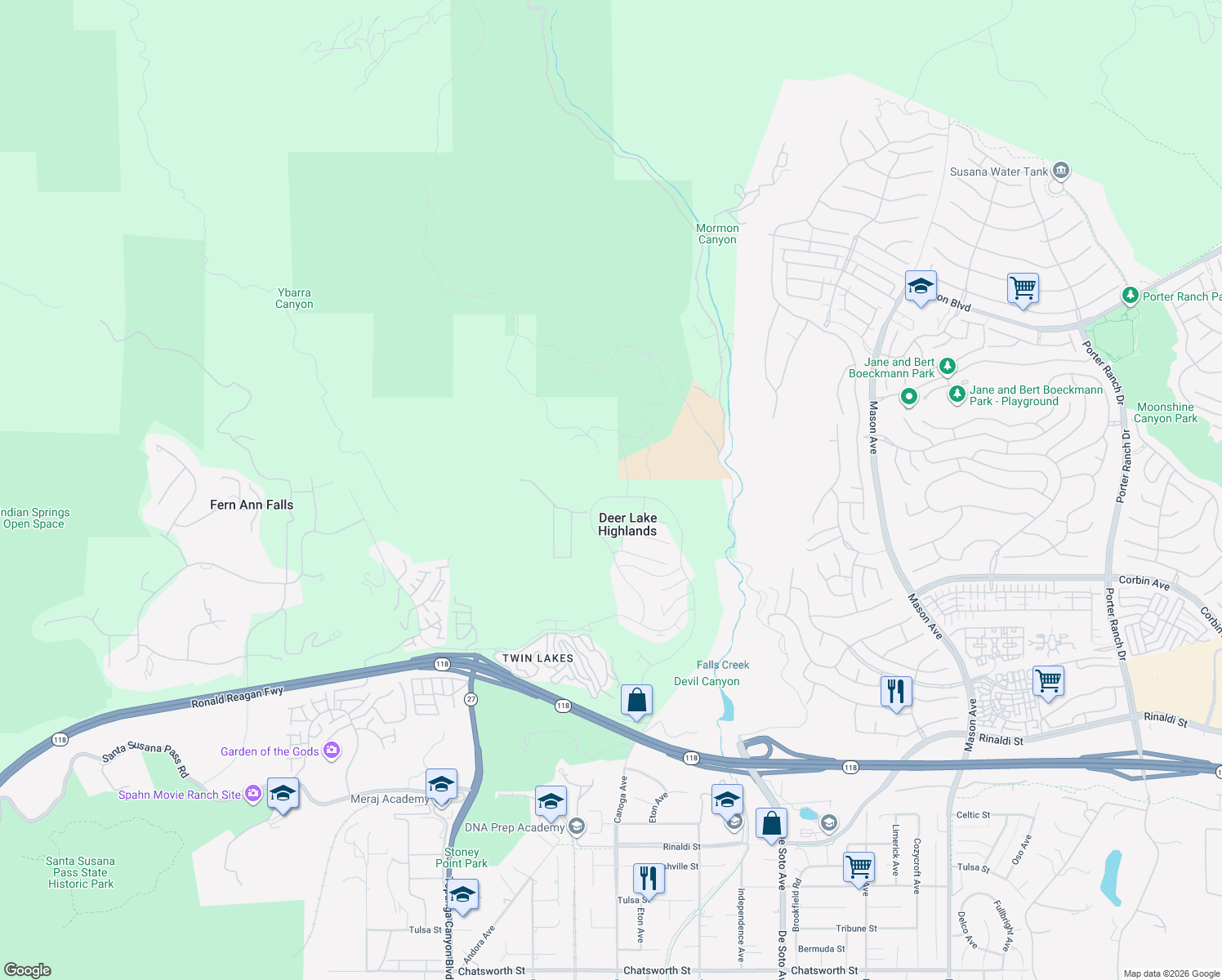 map of restaurants, bars, coffee shops, grocery stores, and more near 11826 Canoga Avenue in Los Angeles County