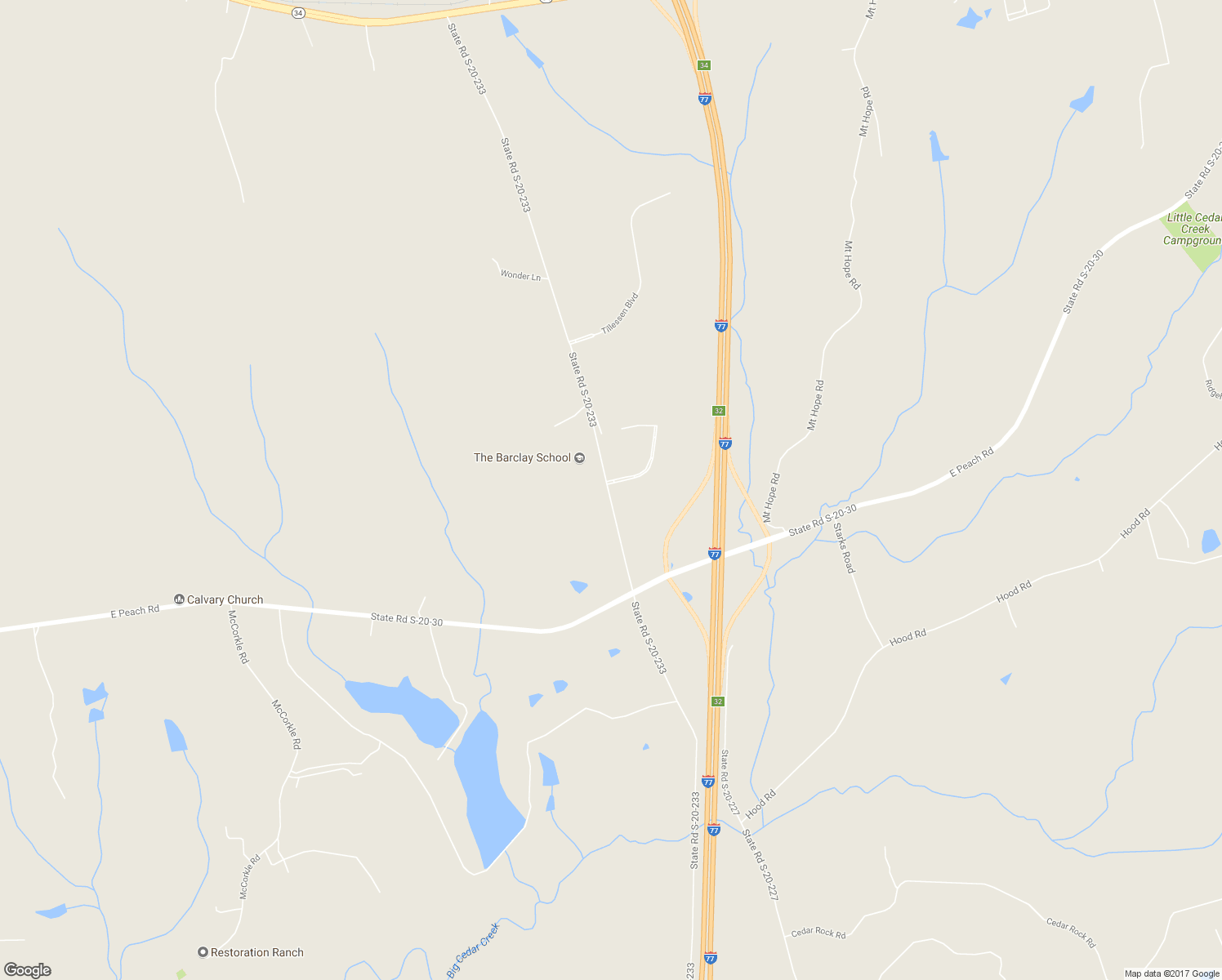 map of restaurants, bars, coffee shops, grocery stores, and more near 173 State Road S-20-233 in Ridgeway