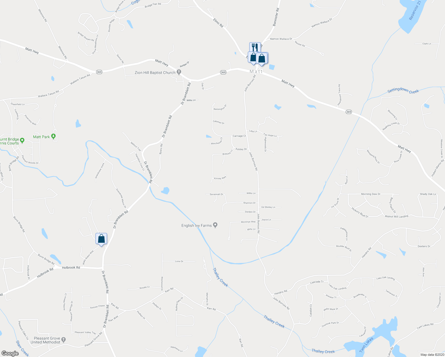 map of restaurants, bars, coffee shops, grocery stores, and more near 6400 Kinsey Way in Cumming