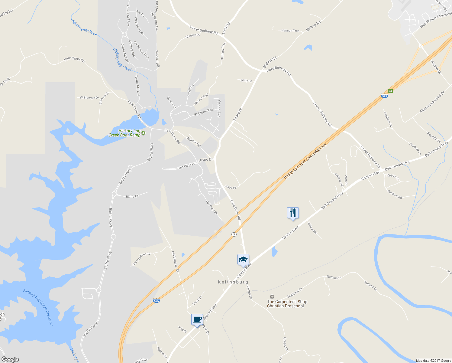 map of restaurants, bars, coffee shops, grocery stores, and more near 131 Page Place in Canton