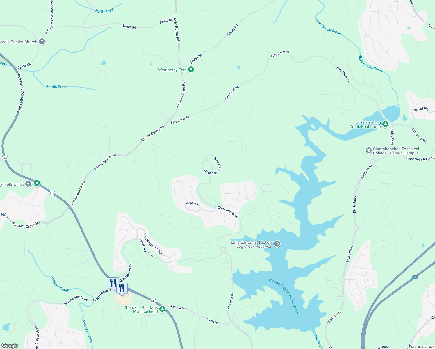 map of restaurants, bars, coffee shops, grocery stores, and more near 306 Mountain Laurel Walk in Canton