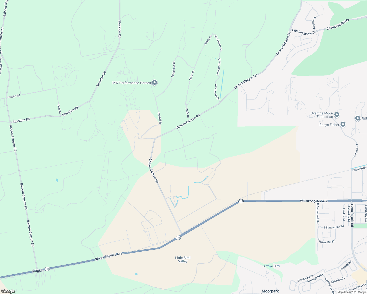 map of restaurants, bars, coffee shops, grocery stores, and more near Maarten Drive in Moorpark