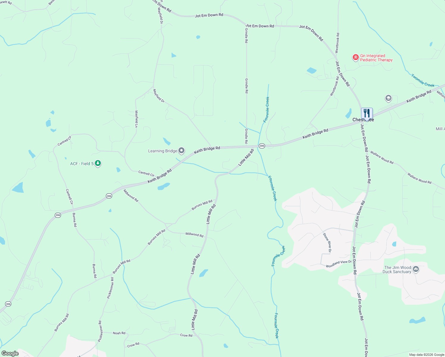 map of restaurants, bars, coffee shops, grocery stores, and more near 8640 Little Mill Road in Cumming