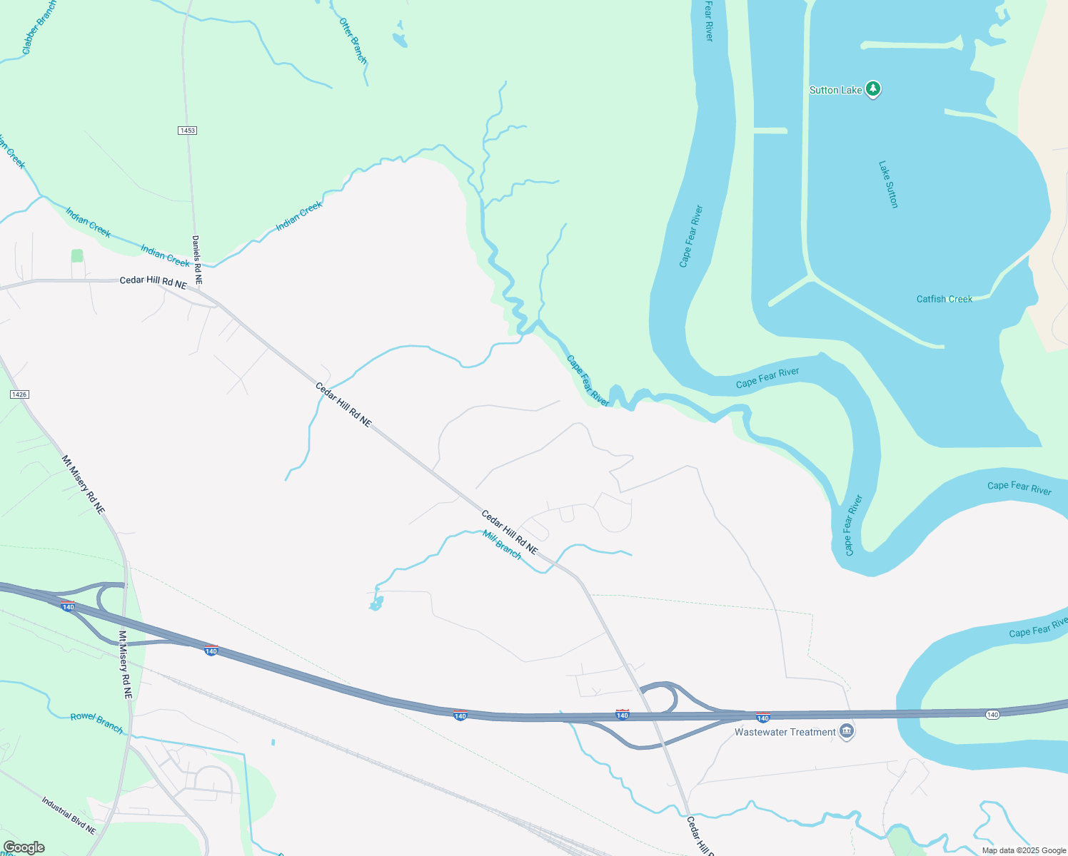 map of restaurants, bars, coffee shops, grocery stores, and more near 2046 Cedar Hill Road Northeast in Leland