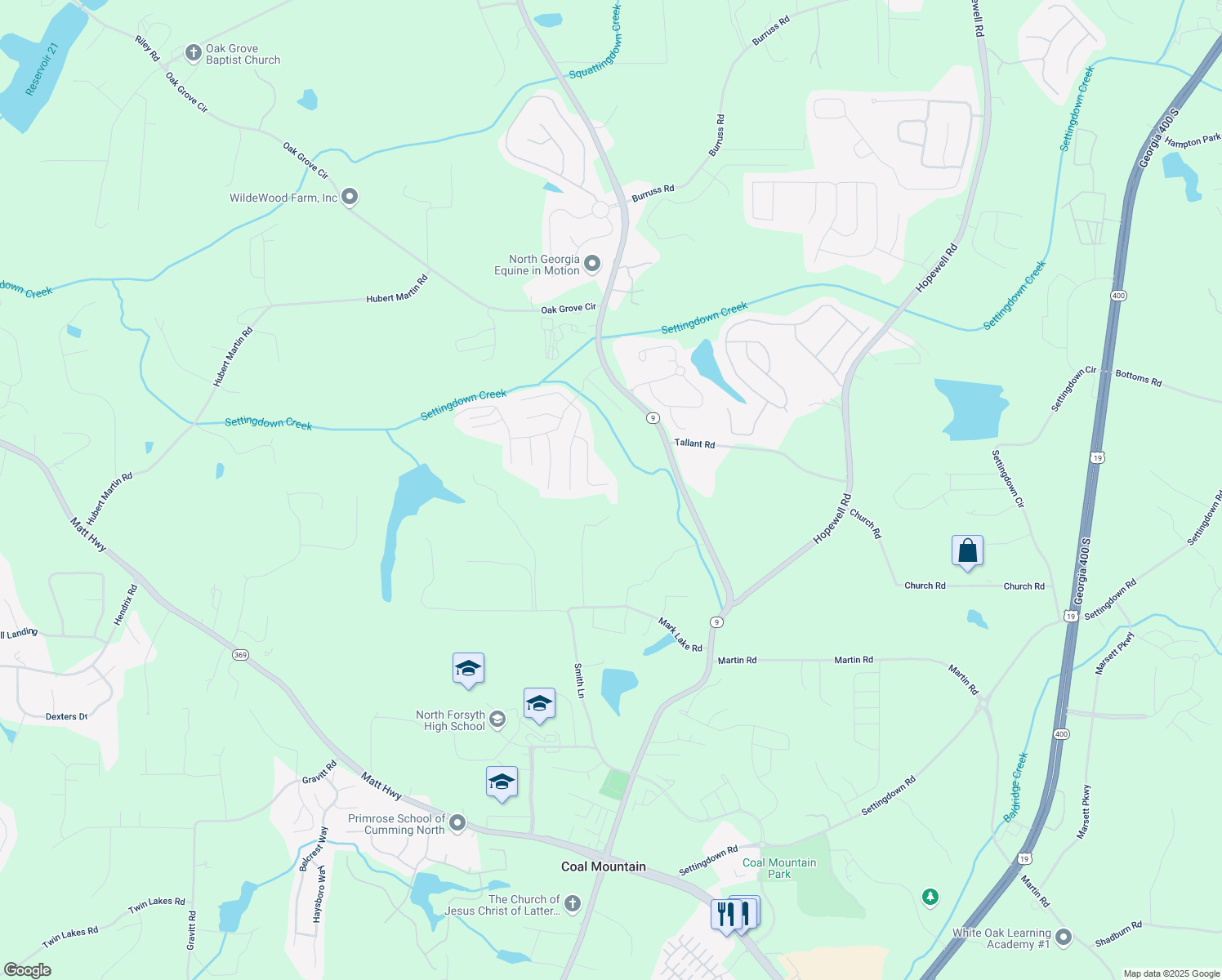 map of restaurants, bars, coffee shops, grocery stores, and more near 4780 Alford Commons in Cumming