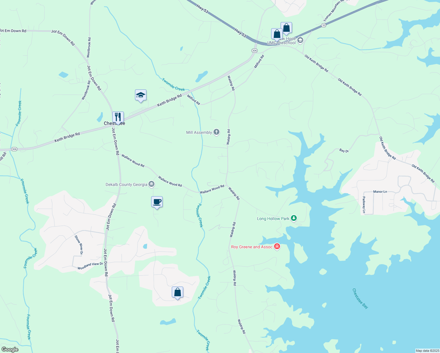 map of restaurants, bars, coffee shops, grocery stores, and more near 8060 Waldrip Rd in Gainesville
