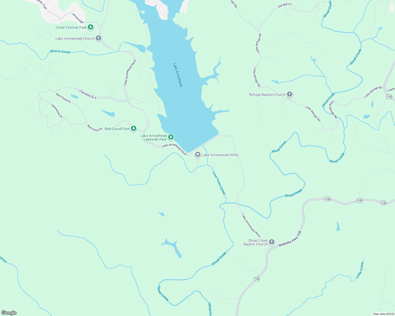 map of restaurants, bars, coffee shops, grocery stores, and more near 2421 Lake ArrowHead Drive in Waleska