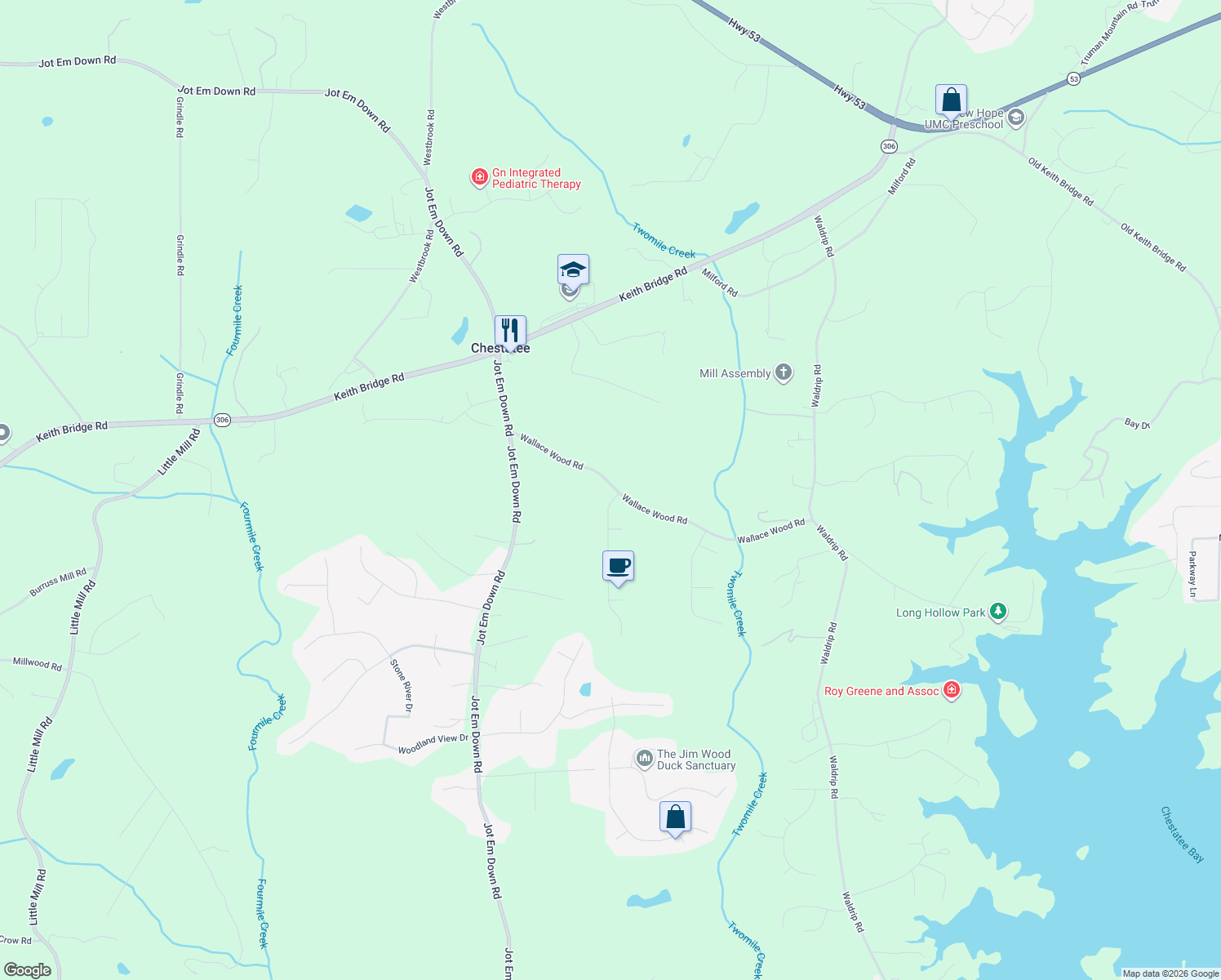 map of restaurants, bars, coffee shops, grocery stores, and more near 8060 Sagewood Dr in Gainesville