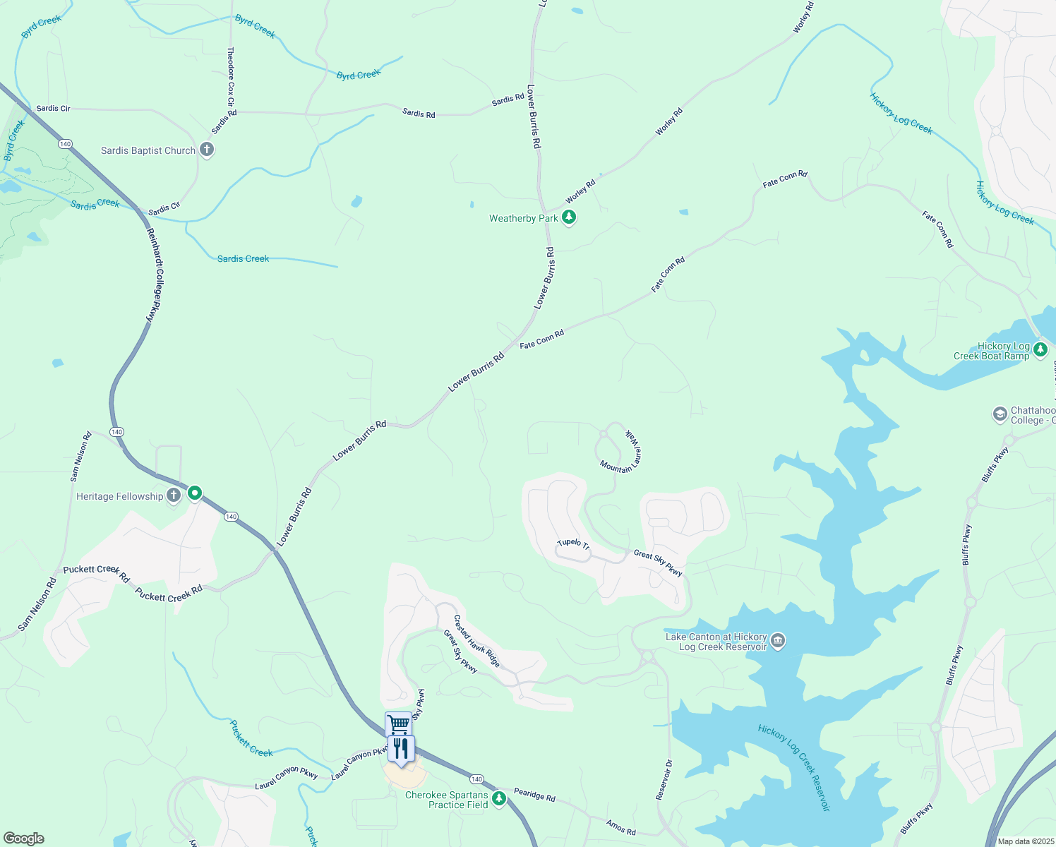 map of restaurants, bars, coffee shops, grocery stores, and more near 162 Greenbrier Way in Canton