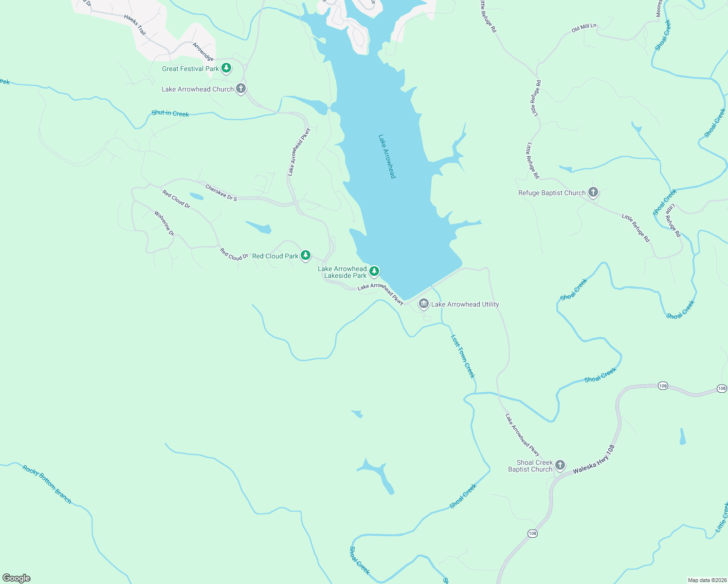 map of restaurants, bars, coffee shops, grocery stores, and more near 2015 Lake ArrowHead Drive in Waleska