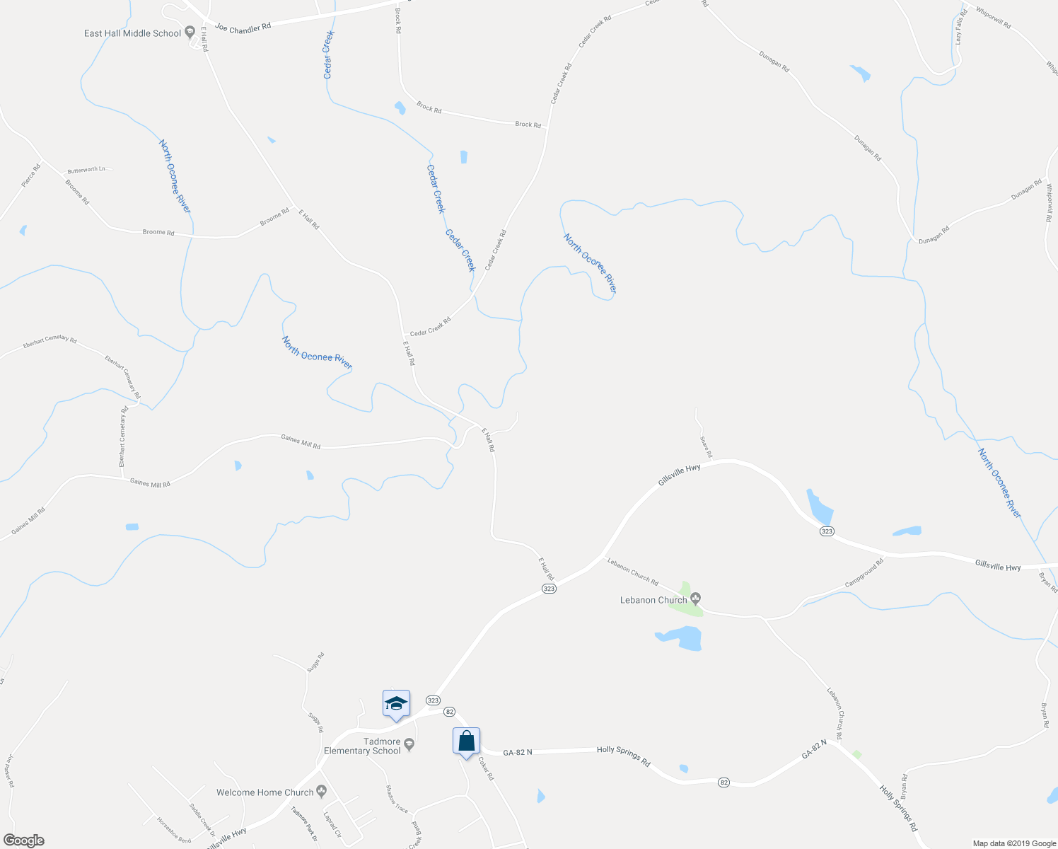 map of restaurants, bars, coffee shops, grocery stores, and more near 4724 Rocky Branch Crossing in Gainesville