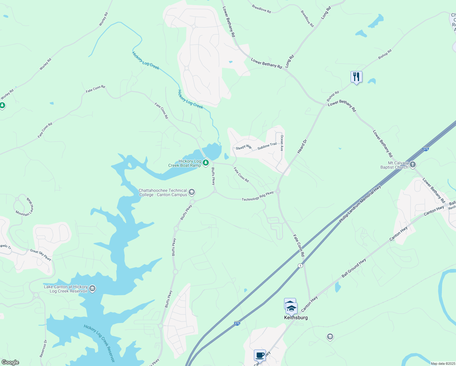 map of restaurants, bars, coffee shops, grocery stores, and more near 114 Moss Drive in Canton