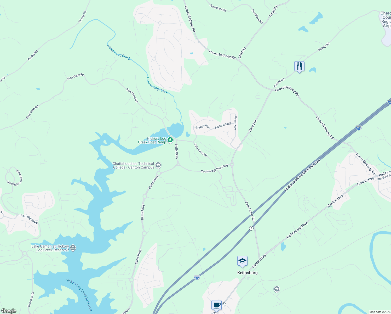 map of restaurants, bars, coffee shops, grocery stores, and more near 114 Moss Drive in Canton