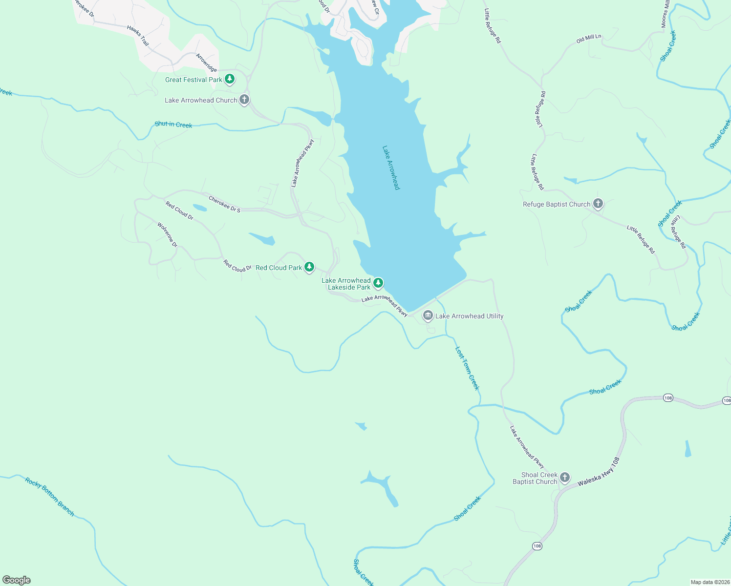 map of restaurants, bars, coffee shops, grocery stores, and more near 2015 Lake ArrowHead Drive in Waleska