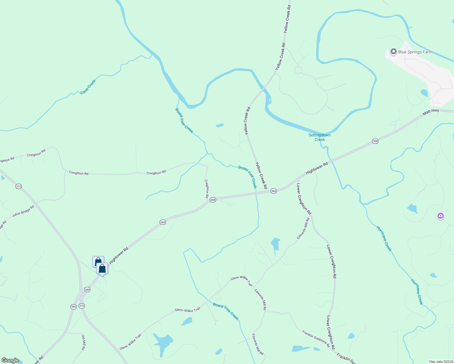 map of restaurants, bars, coffee shops, grocery stores, and more near 174 Lovelace Lane in Ball Ground