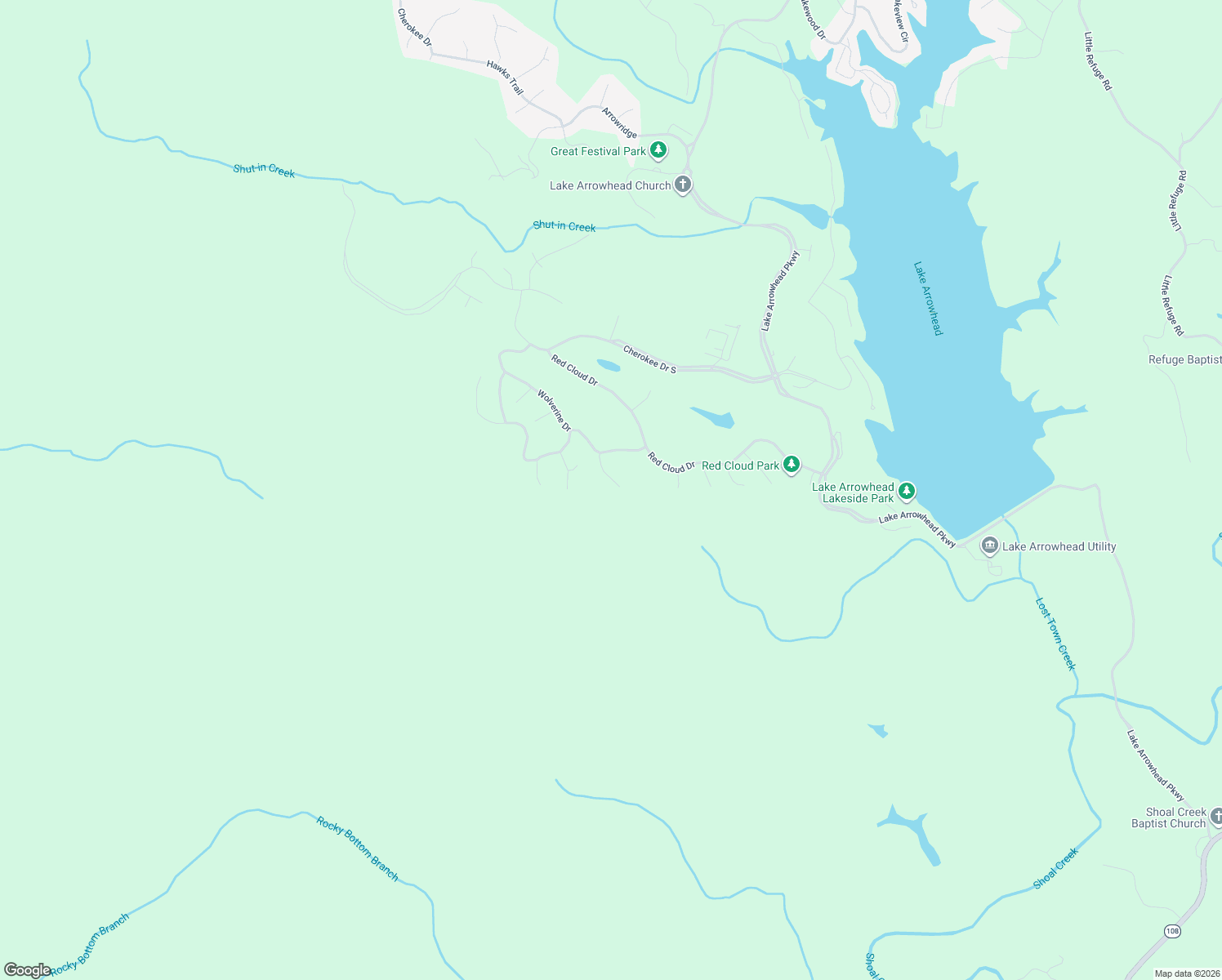map of restaurants, bars, coffee shops, grocery stores, and more near 118 Seneca Court in Waleska