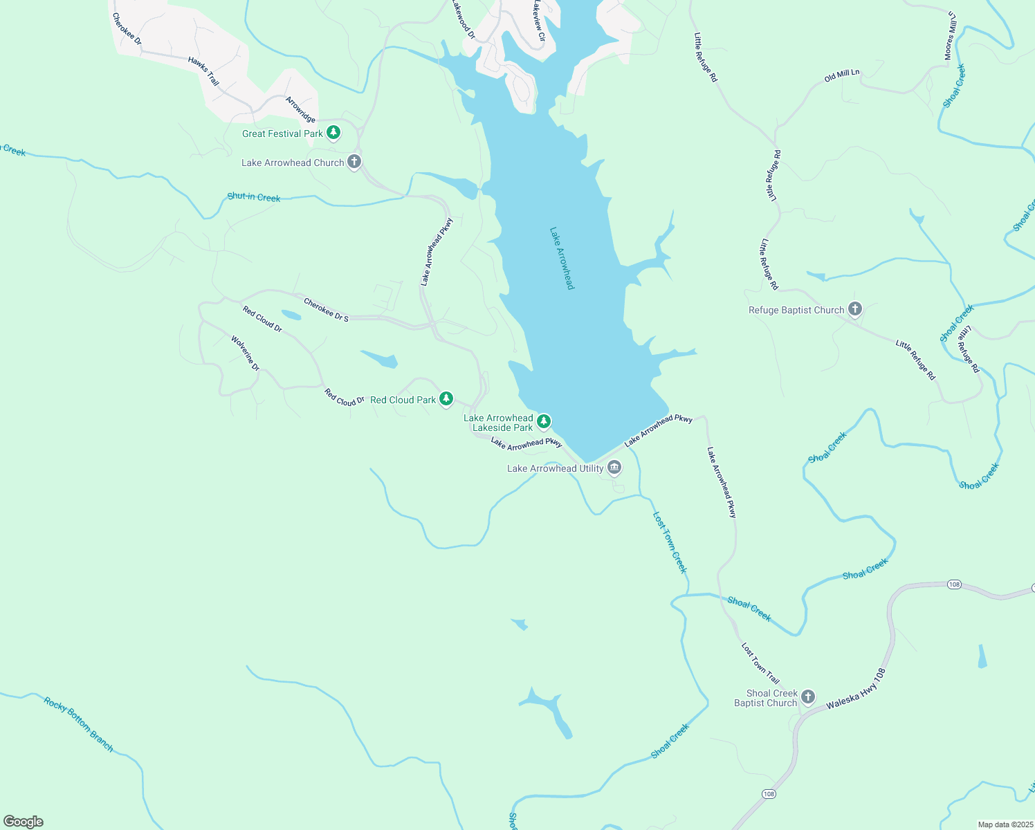 map of restaurants, bars, coffee shops, grocery stores, and more near 128 Marina Parc Drive in Waleska