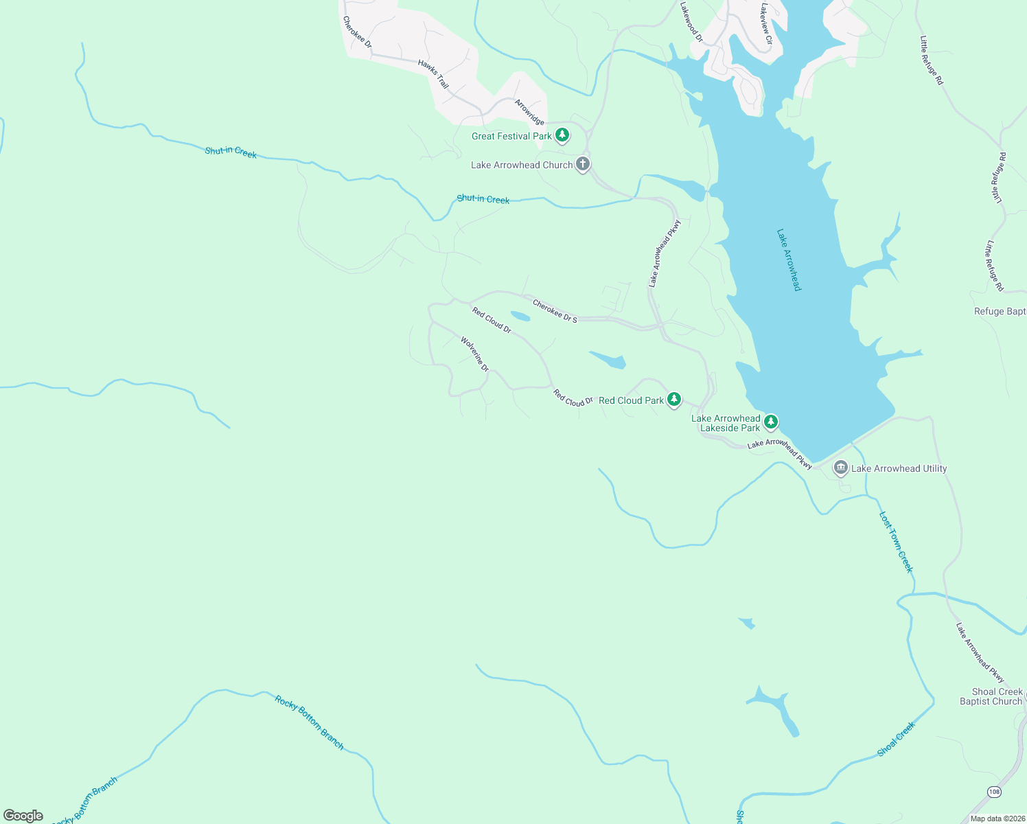 map of restaurants, bars, coffee shops, grocery stores, and more near 118 Seneca Court in Waleska