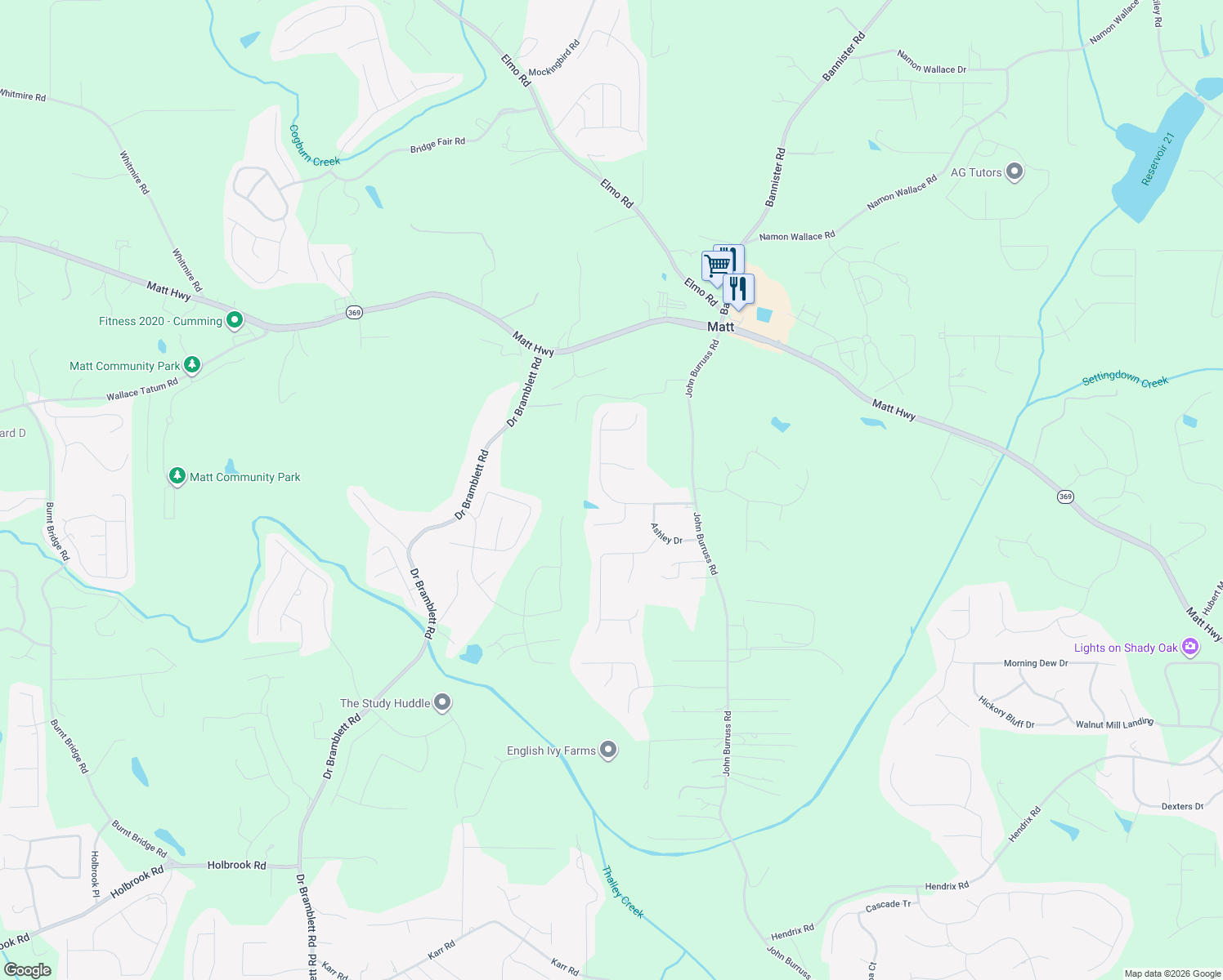 map of restaurants, bars, coffee shops, grocery stores, and more near 6330 Carriage Court in Cumming