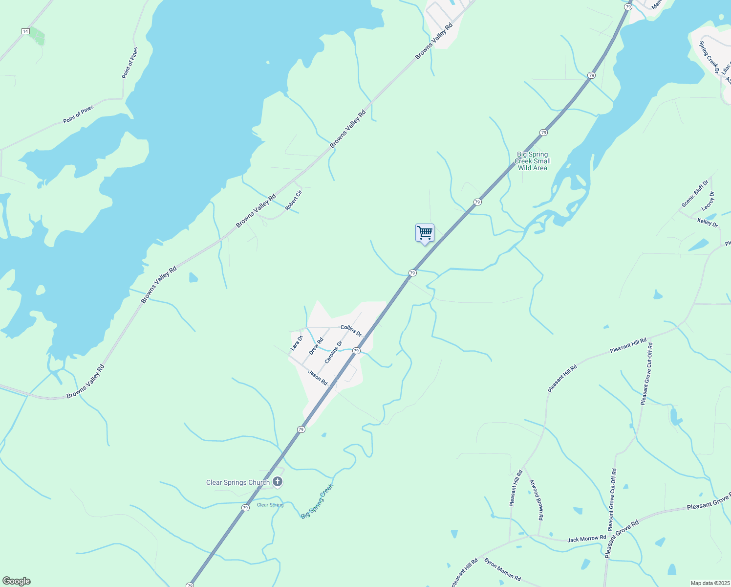 map of restaurants, bars, coffee shops, grocery stores, and more near 130 Henson Hill in Guntersville