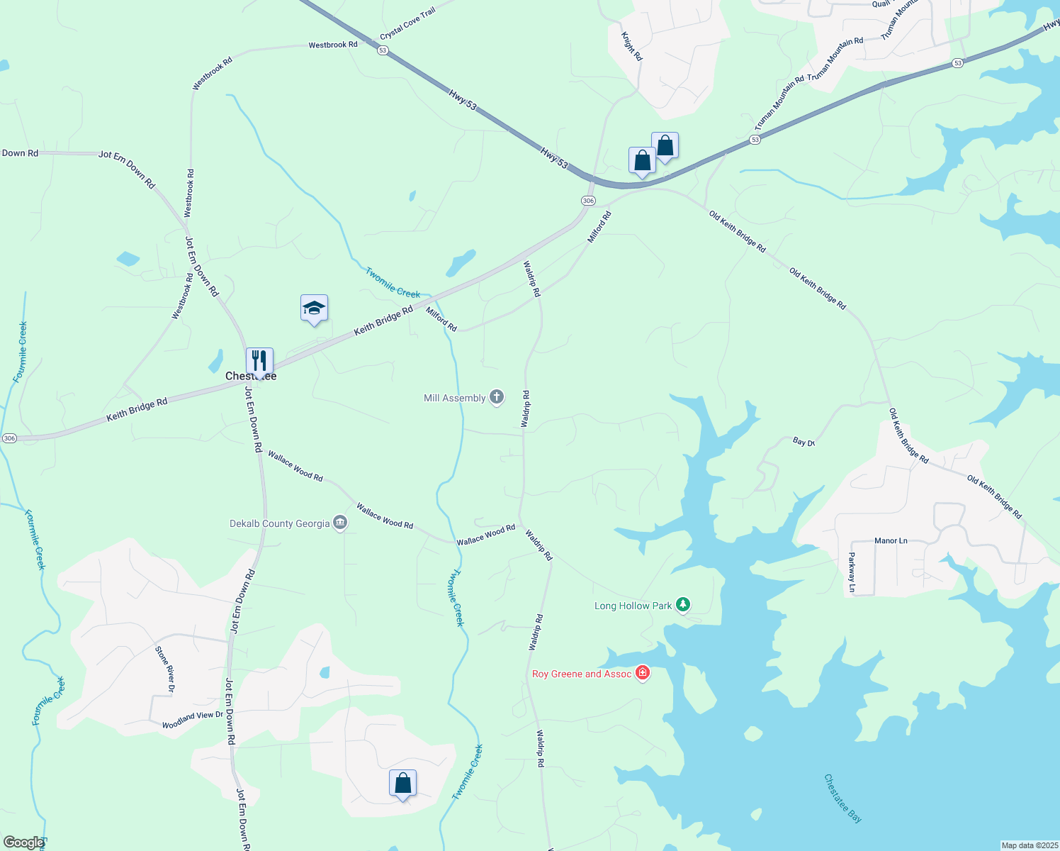 map of restaurants, bars, coffee shops, grocery stores, and more near 7965 Beryl Overlook in Gainesville