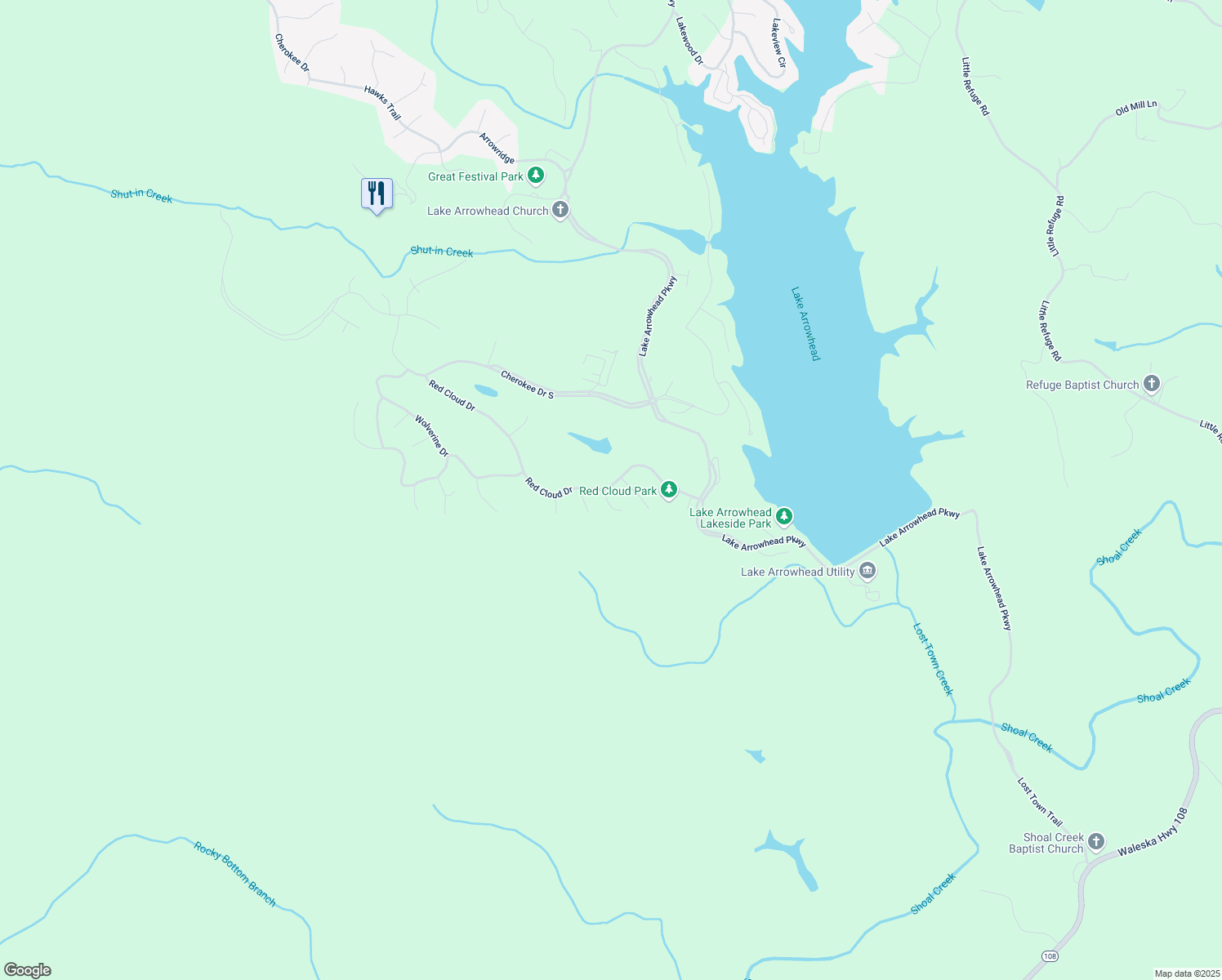 map of restaurants, bars, coffee shops, grocery stores, and more near 278 Red Cloud Drive in Waleska