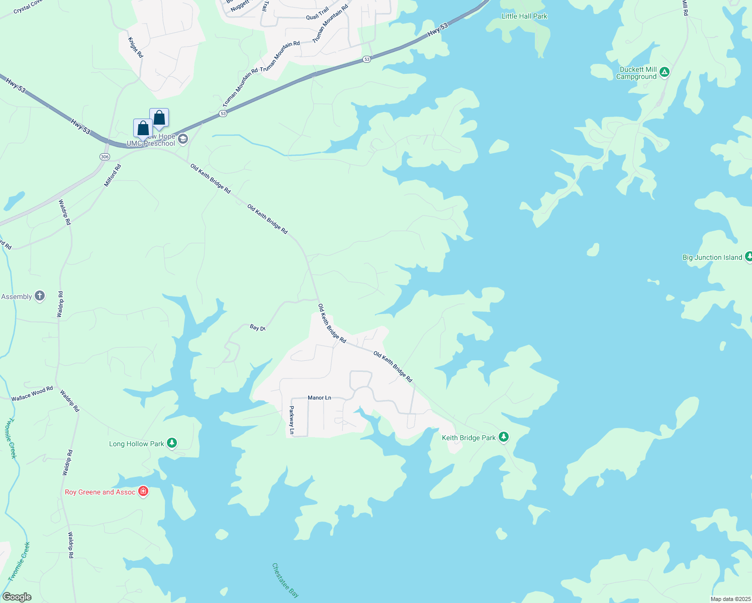 map of restaurants, bars, coffee shops, grocery stores, and more near 8625 Anchor on Lanier Court in Gainesville