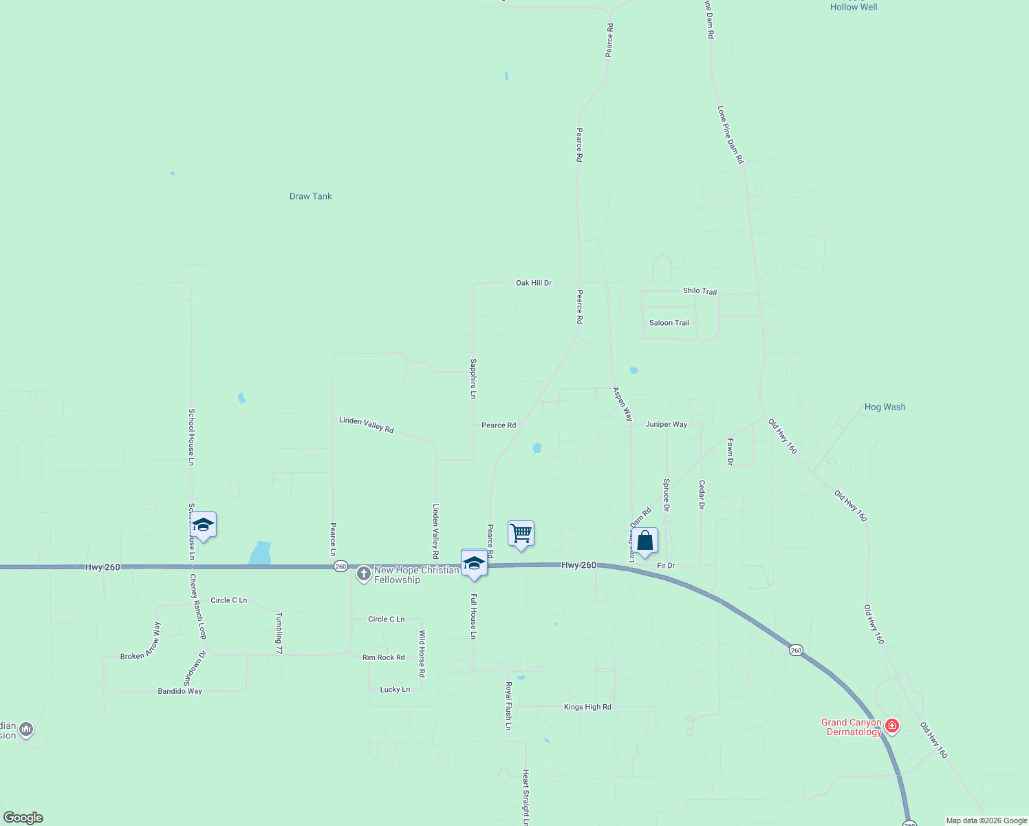 map of restaurants, bars, coffee shops, grocery stores, and more near 1108 Pearce Road in Show Low