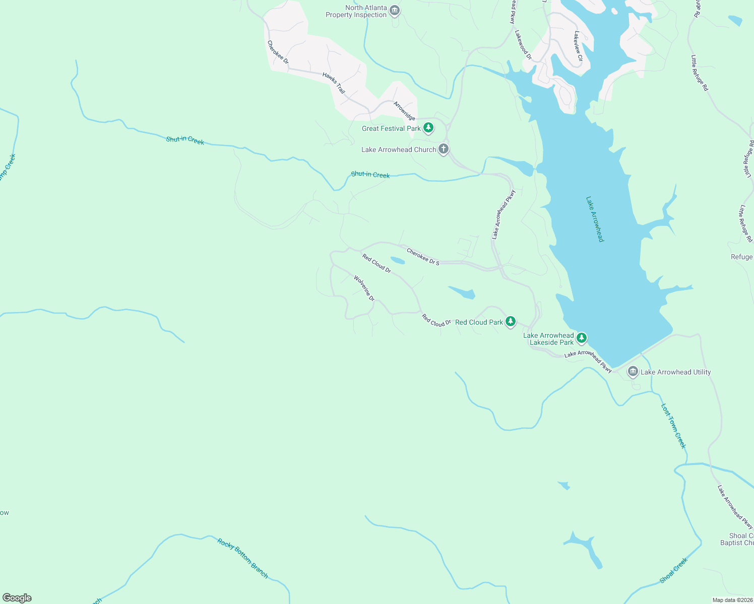 map of restaurants, bars, coffee shops, grocery stores, and more near 101 Fort Wayne Drive in Waleska