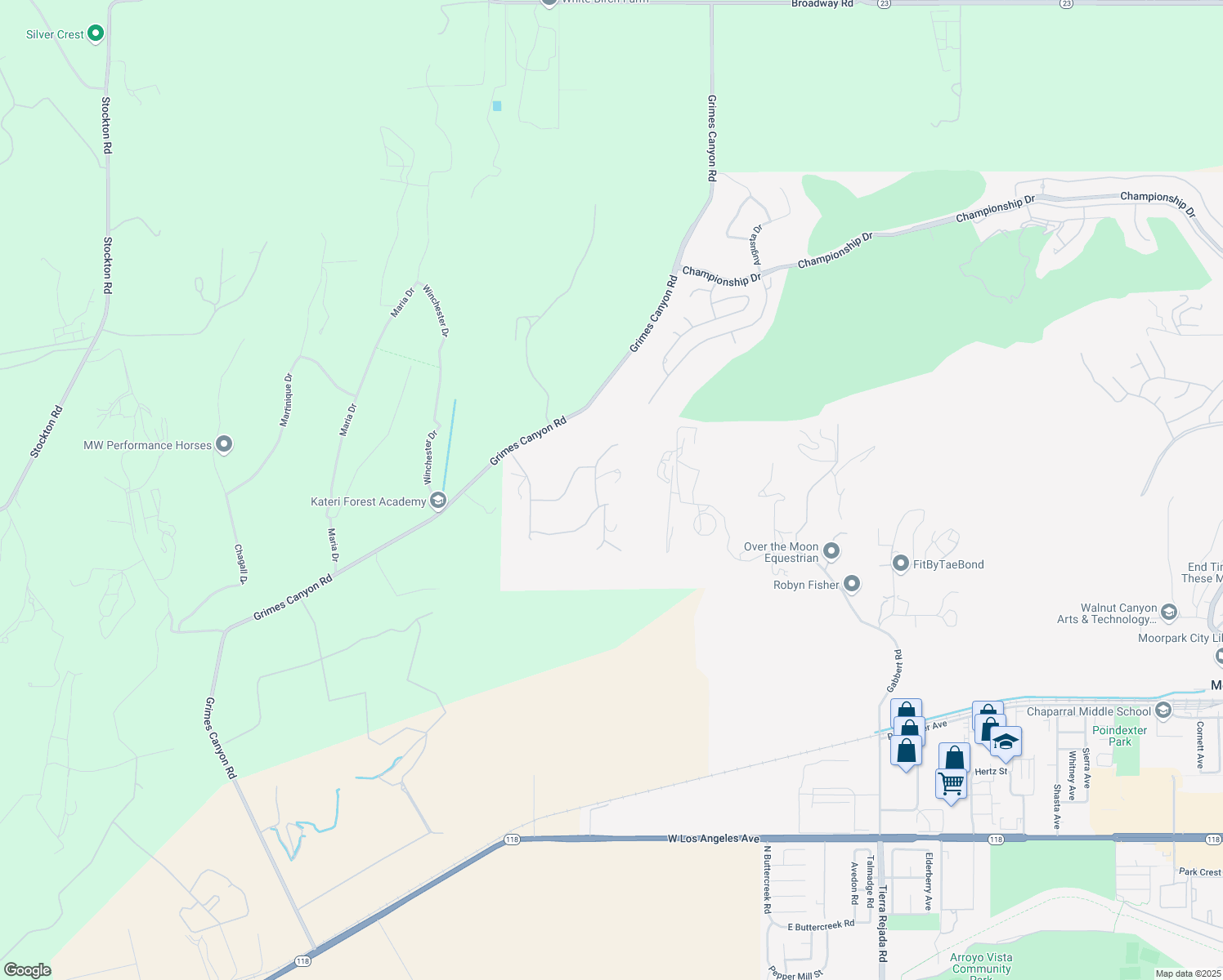 map of restaurants, bars, coffee shops, grocery stores, and more near 6516 Affirmed Place in Moorpark