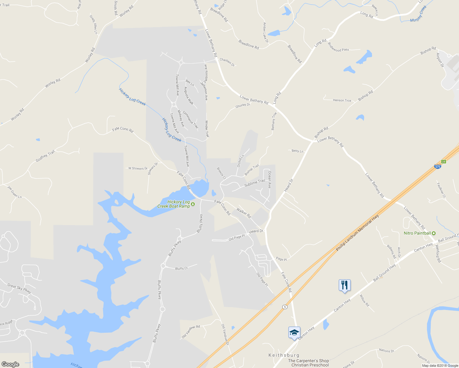 map of restaurants, bars, coffee shops, grocery stores, and more near 210 Sleepy Way in Canton