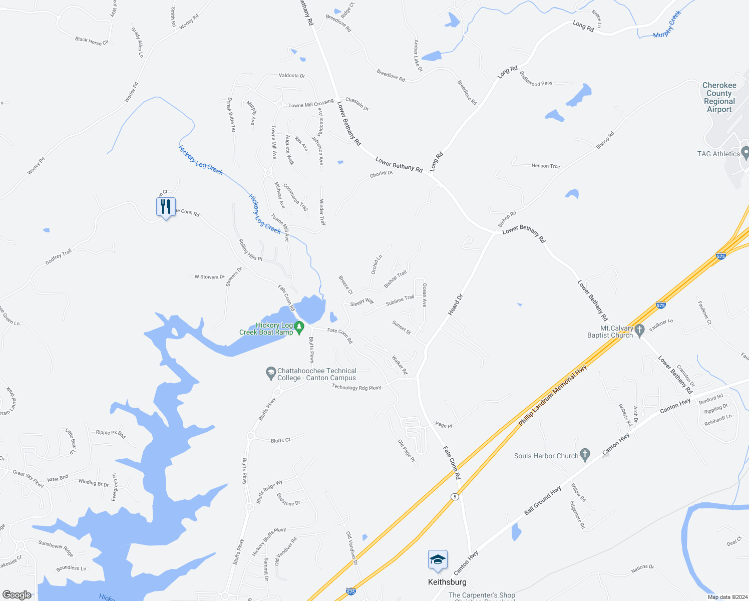 map of restaurants, bars, coffee shops, grocery stores, and more near 219 Sleepy Way in Canton