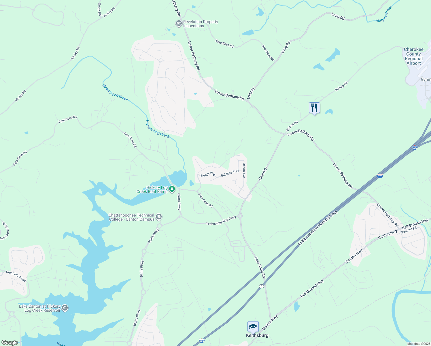 map of restaurants, bars, coffee shops, grocery stores, and more near 219 Sleepy Way in Canton