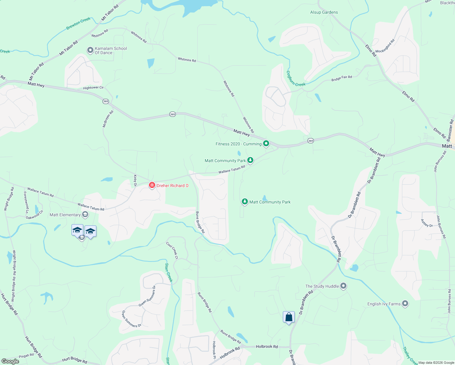 map of restaurants, bars, coffee shops, grocery stores, and more near 7035 Greenfield Lane in Cumming