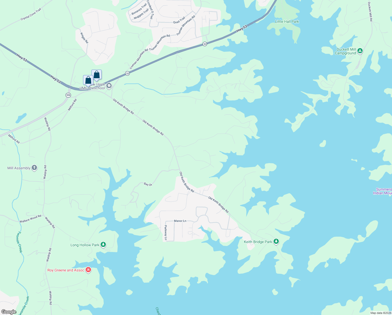 map of restaurants, bars, coffee shops, grocery stores, and more near 8525 Lanierland Farms Drive in Gainesville