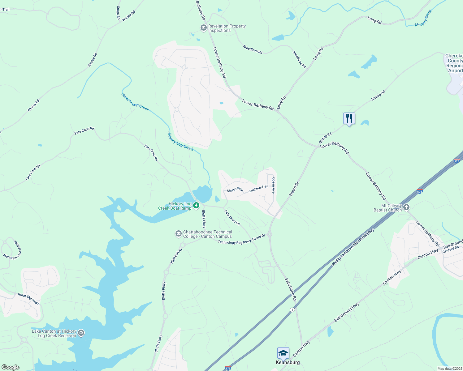 map of restaurants, bars, coffee shops, grocery stores, and more near 172 Fred Bishop Drive in Canton