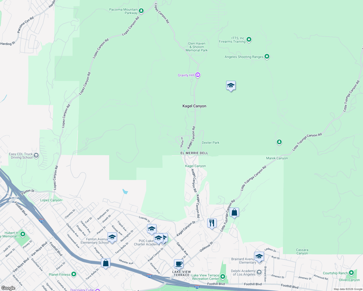 map of restaurants, bars, coffee shops, grocery stores, and more near Shafer Place in Los Angeles County