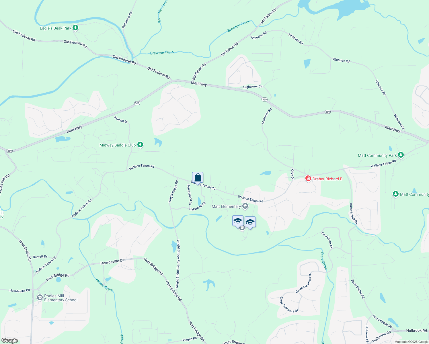 map of restaurants, bars, coffee shops, grocery stores, and more near 7650 Abbey Glen Drive in Cumming