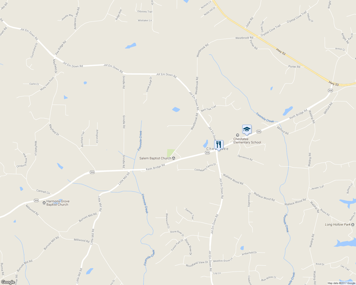 map of restaurants, bars, coffee shops, grocery stores, and more near 6545 Westbrook Rd in Gainesville