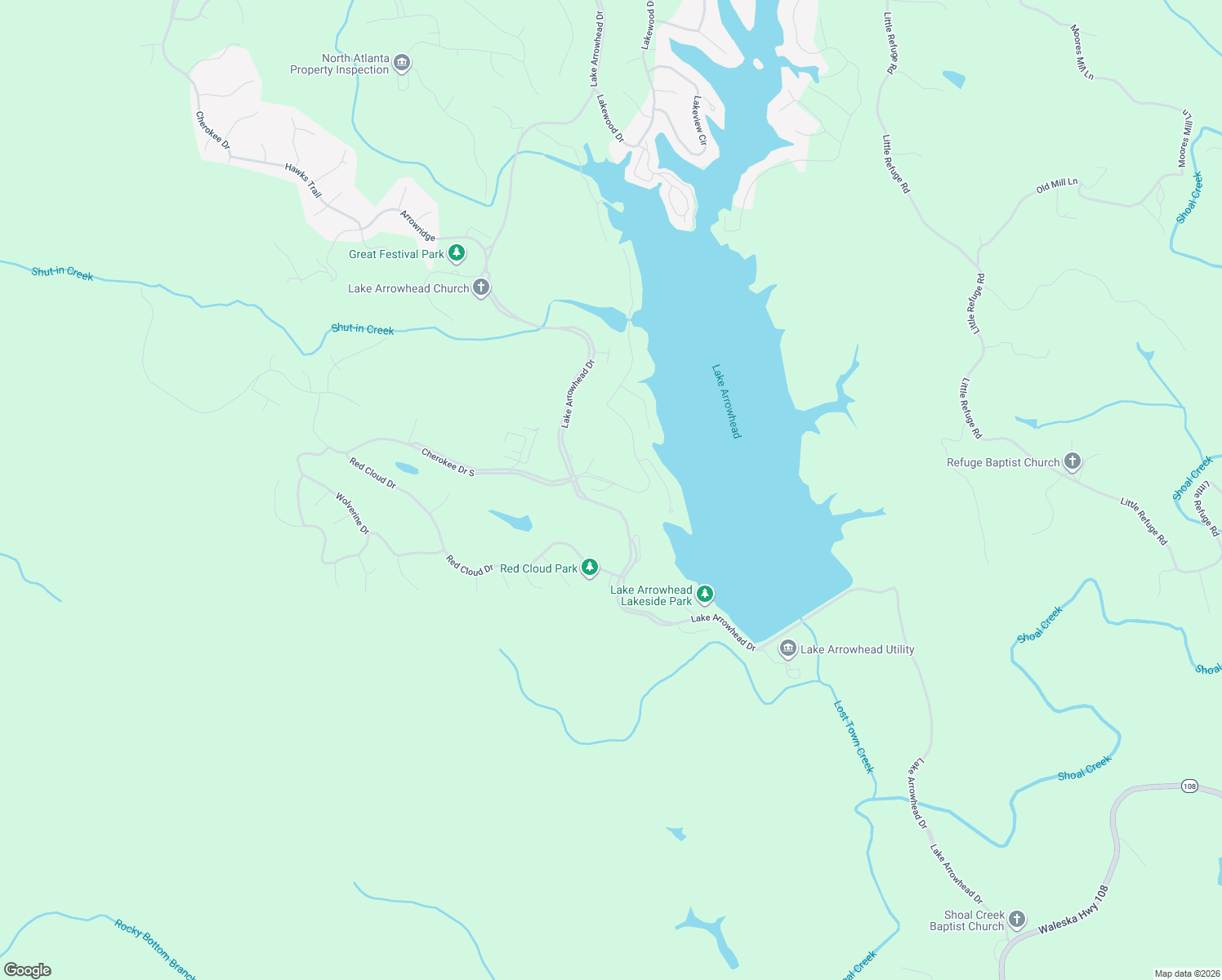 map of restaurants, bars, coffee shops, grocery stores, and more near 3 Mountain View Court in Waleska