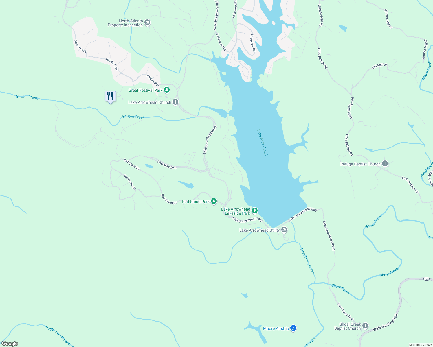 map of restaurants, bars, coffee shops, grocery stores, and more near 29 Mountain View Court in Waleska