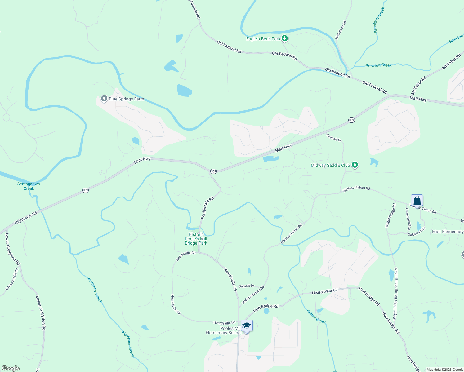 map of restaurants, bars, coffee shops, grocery stores, and more near 7910 Pooles Mill Road in Ball Ground