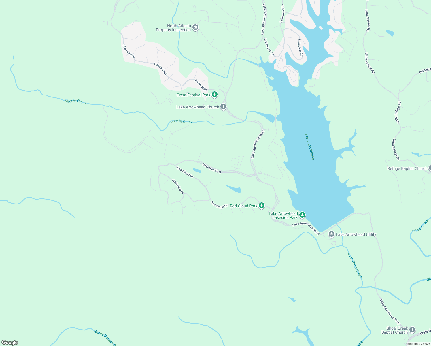 map of restaurants, bars, coffee shops, grocery stores, and more near 175 Cherokee Dr S in Waleska