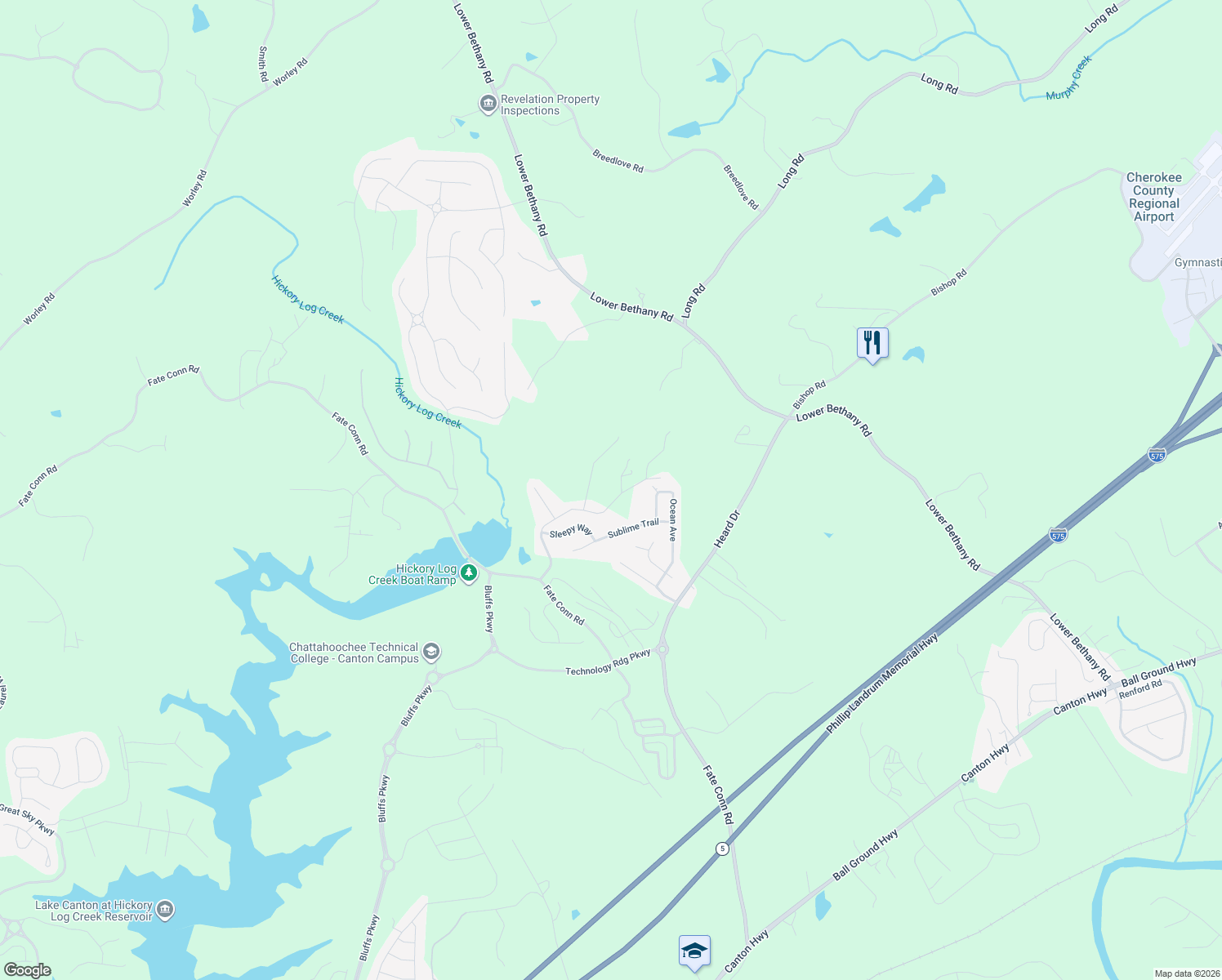 map of restaurants, bars, coffee shops, grocery stores, and more near 339 Fred Bishop Drive in Canton