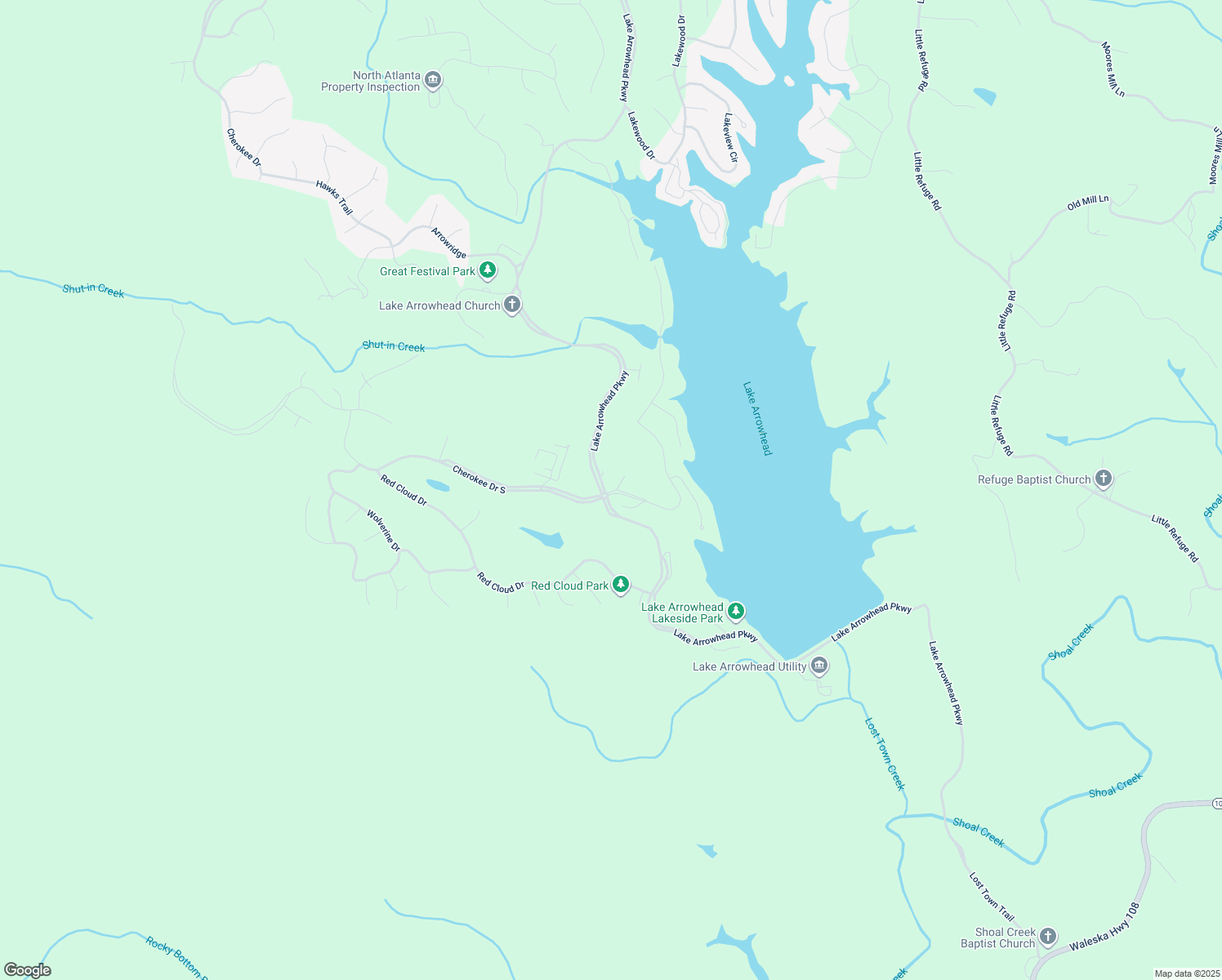 map of restaurants, bars, coffee shops, grocery stores, and more near 101 Country Club Lane in Waleska