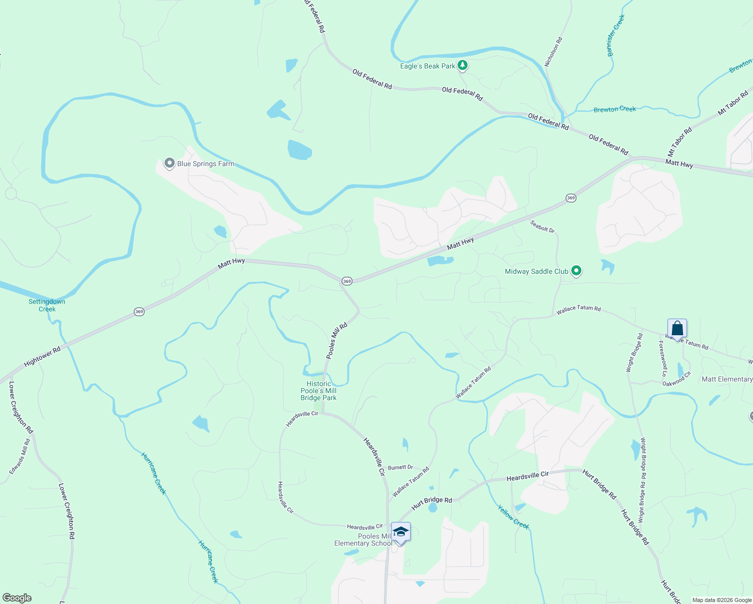 map of restaurants, bars, coffee shops, grocery stores, and more near 7910 Pooles Mill Road in Ball Ground