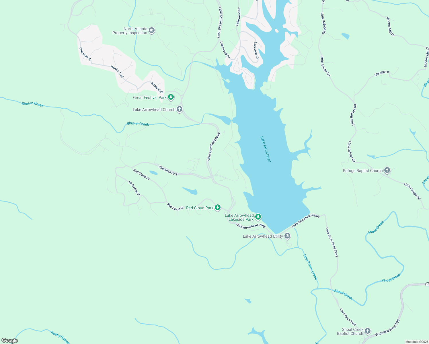 map of restaurants, bars, coffee shops, grocery stores, and more near 101 Country Club Lane in Waleska