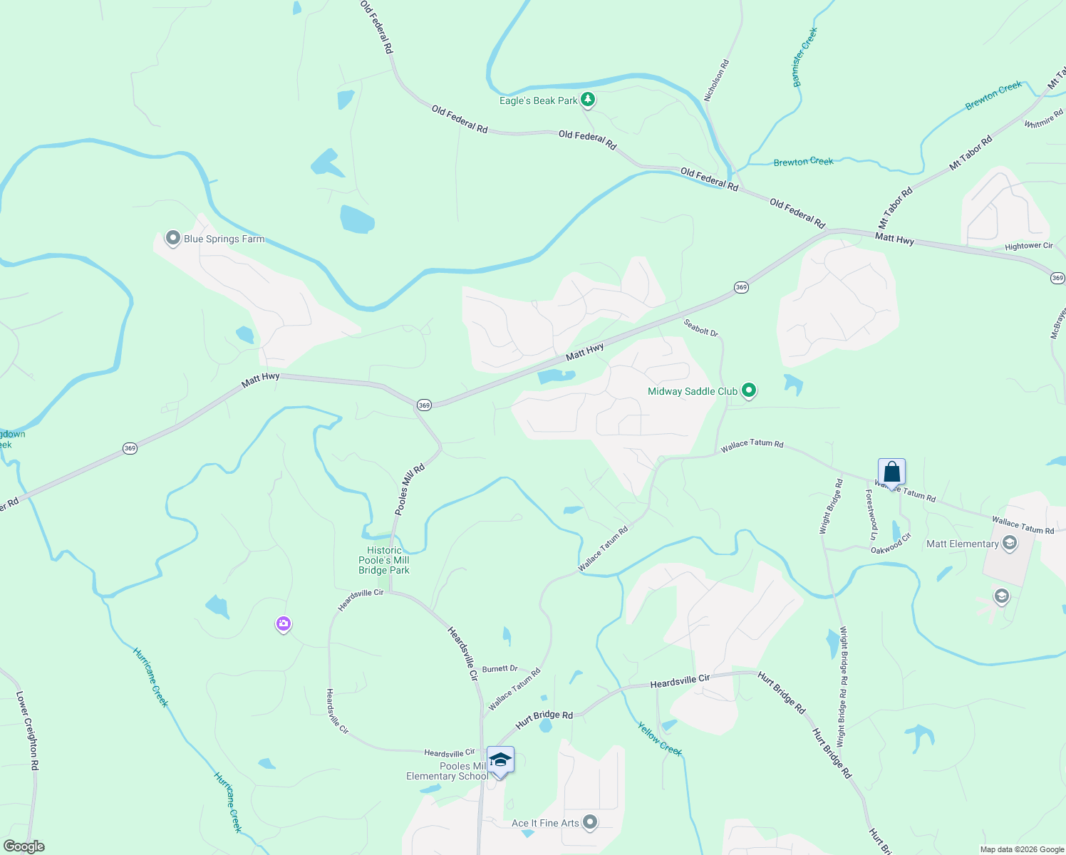 map of restaurants, bars, coffee shops, grocery stores, and more near 8485 Matt Highway in Ball Ground