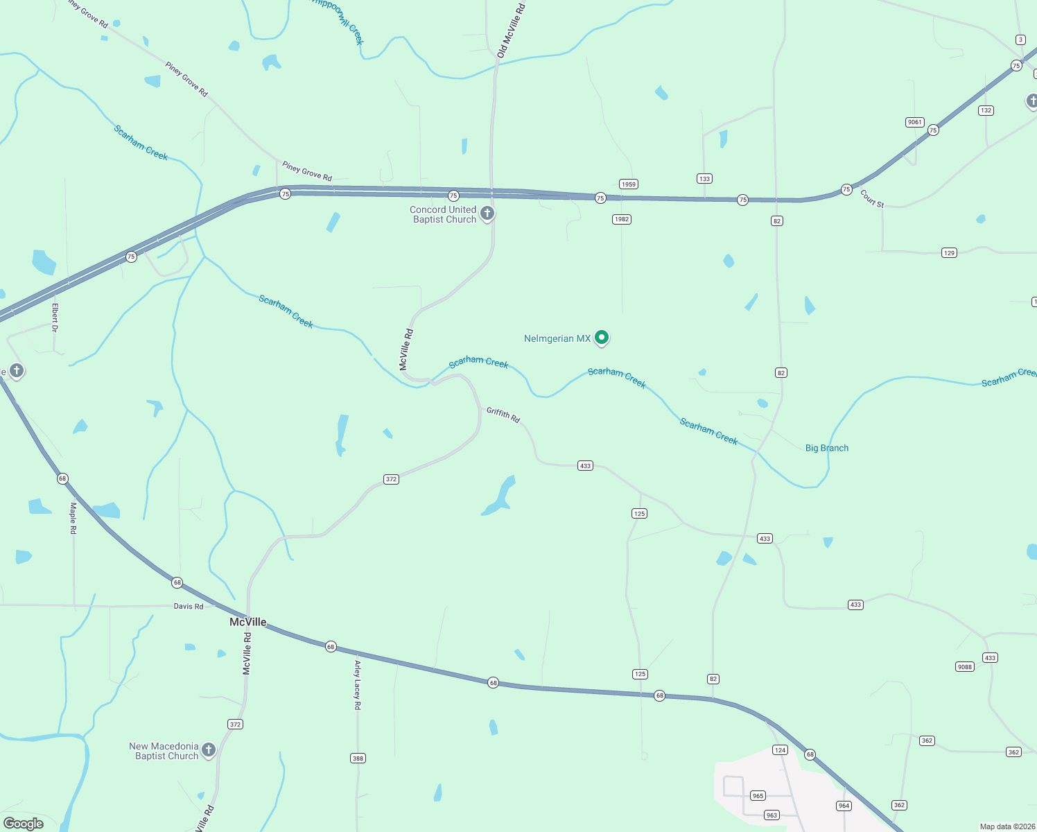 map of restaurants, bars, coffee shops, grocery stores, and more near 171 Griffith Road in Albertville