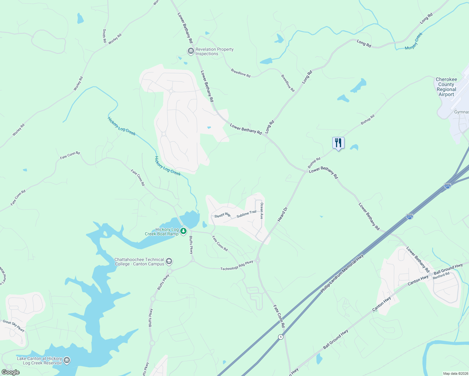 map of restaurants, bars, coffee shops, grocery stores, and more near 426 Orchid Lane in Canton